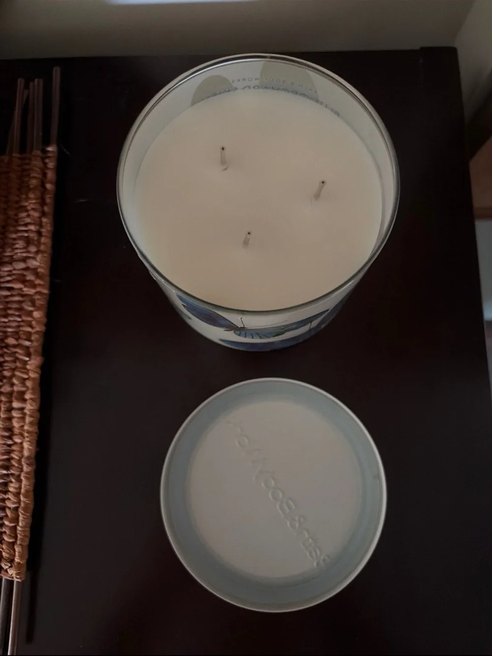 Bath & Body Works Blue Orchard Skies Candle with Blue Butterfly Design